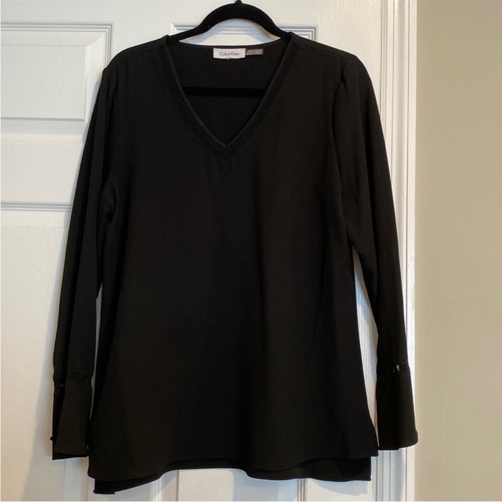 Calvin Klein Black V-Neck Blouse Large